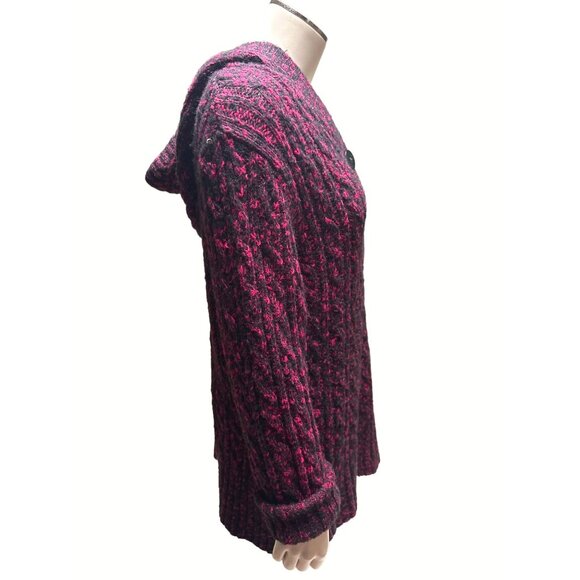 Cabelas Burgundy Black Button Up Hooded Sweater Cozy Knit Cotton Blend Warm Styl - Picture 4 of 9